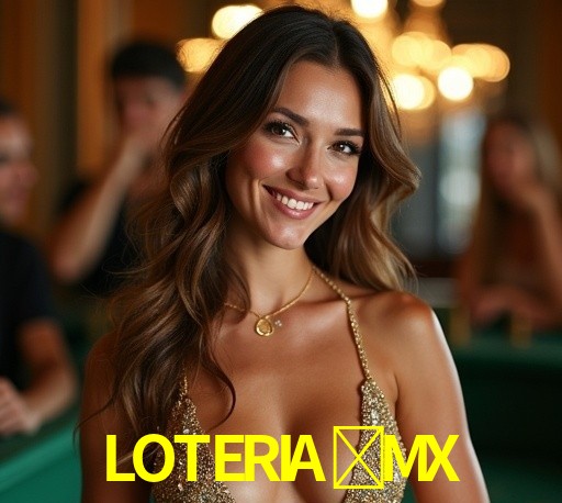 Una escena digital vívida inspirada en casino con LOTERIA-MX mostrado prominentemente, luces brillantes, fichas, cartas y acentos dorados.